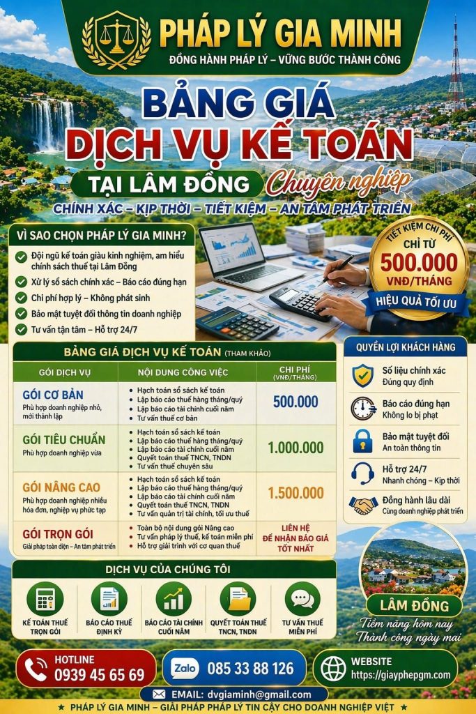 Dịch vụ kế toán trọn gói tại Lâm Đồng làm các việc nào