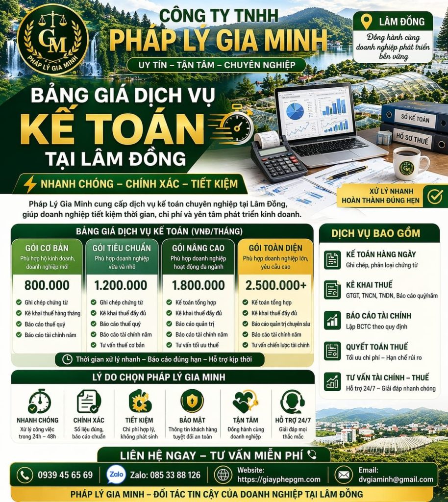 Kế toán thuế trọn gói uy tín ở Lâm Đồng