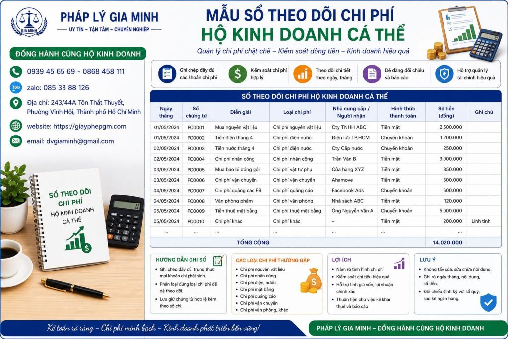 Mẫu sổ theo dõi chi phí hộ kinh doanh cá thể