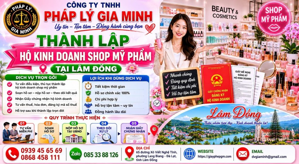 Thành lập hộ kinh doanh shop mỹ phẩm tại Lâm Đồng