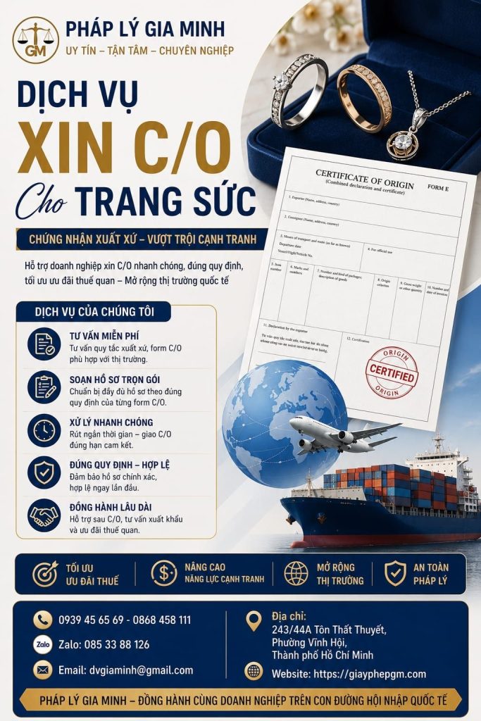 Dịch vụ xin C/O cho trang sức