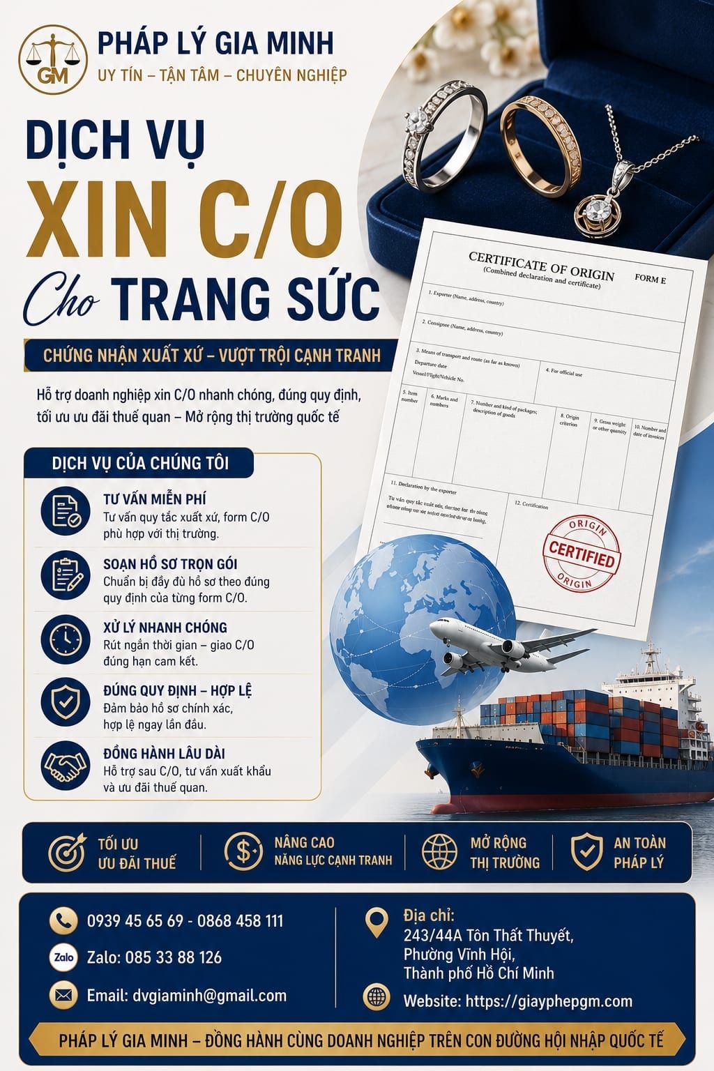 Dịch vụ xin C/O cho trang sức