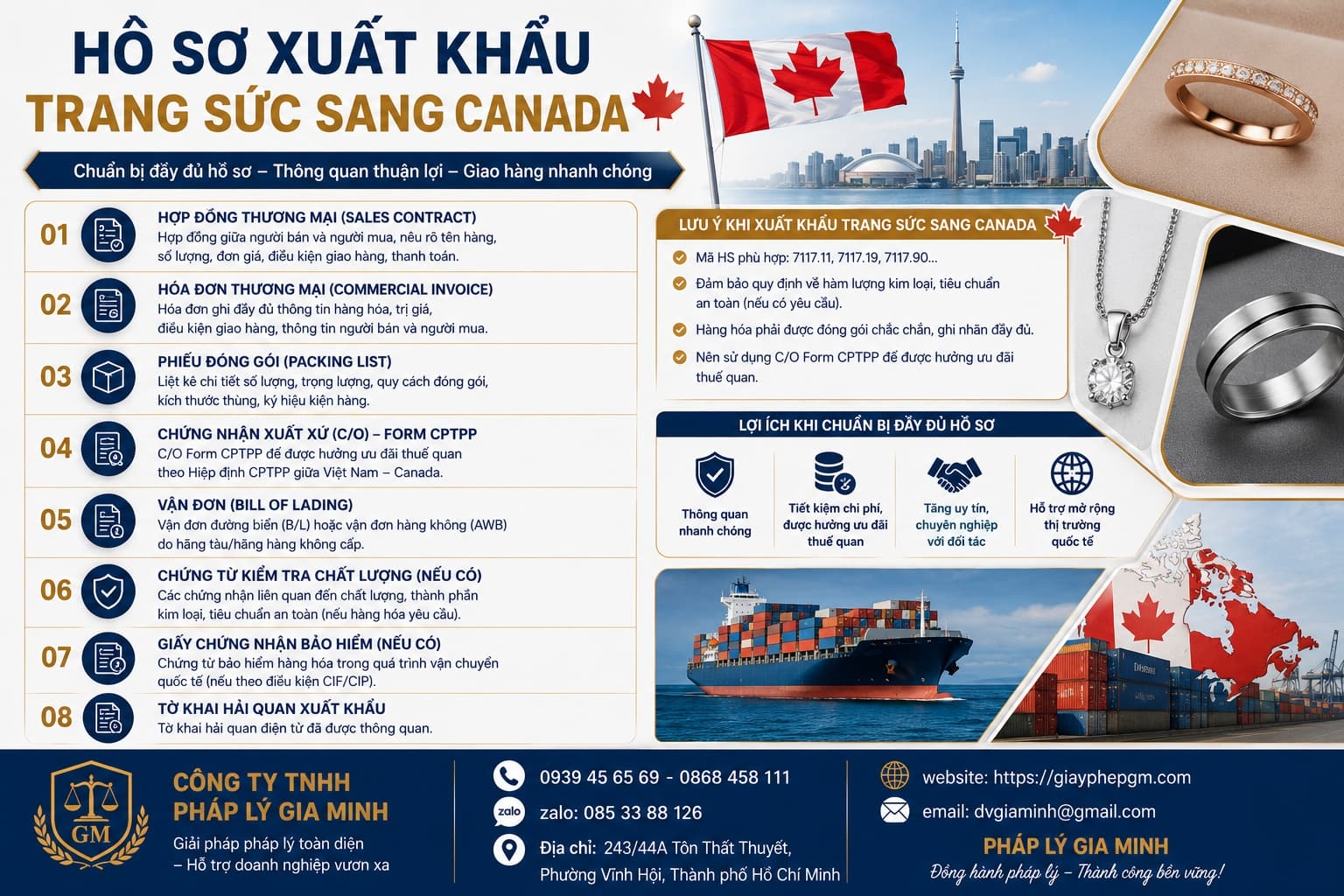 Hồ sơ xuất khẩu trang sức sang Canada