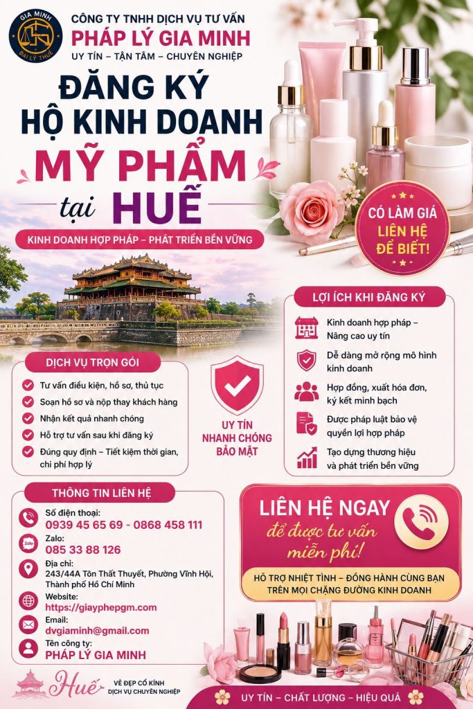 Đăng ký hộ kinh doanh mỹ phẩm tại Huế