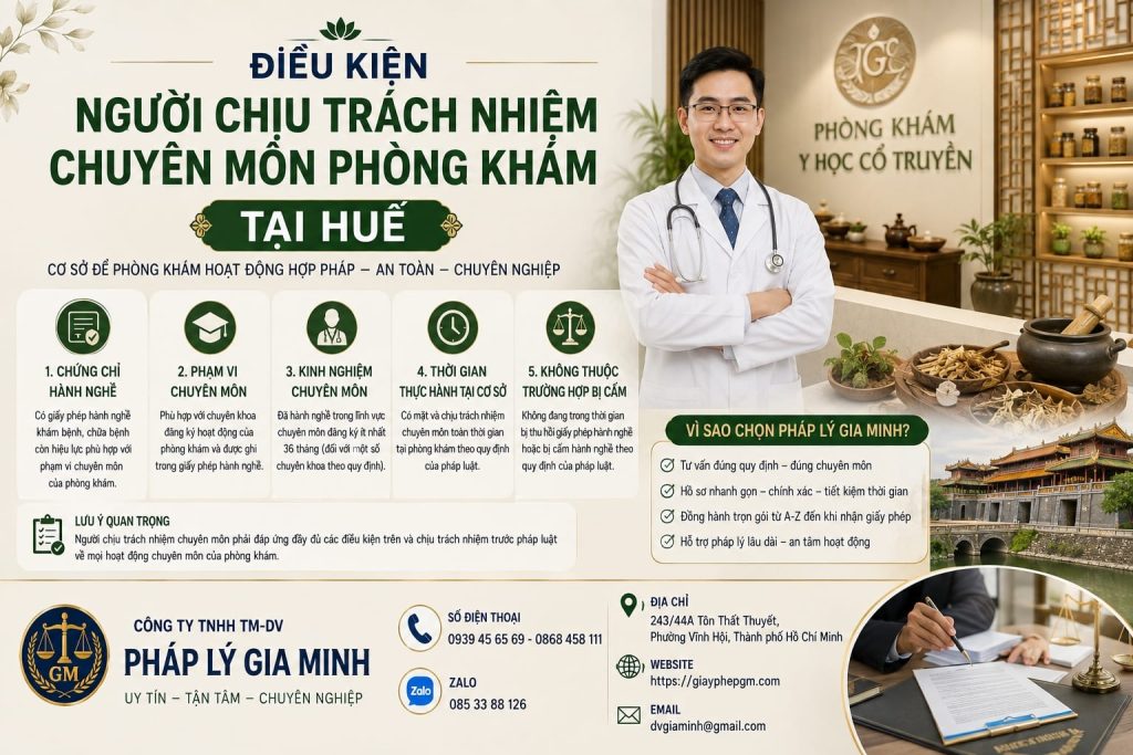 Điều kiện người chịu trách nhiệm chuyên môn phòng khám tại Huế