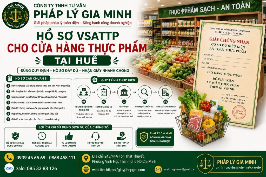 Hồ sơ VSATTP cho cửa hàng thực phẩm tại Huế