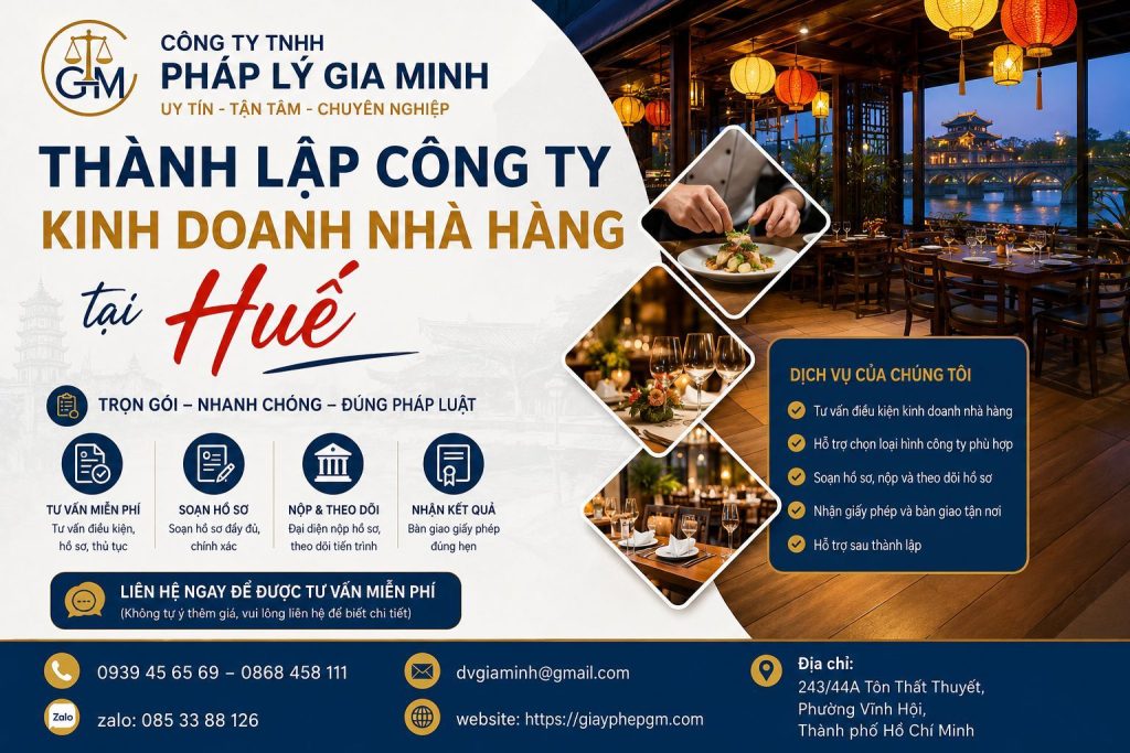 Thành lập công ty kinh doanh nhà hàng tại Huế