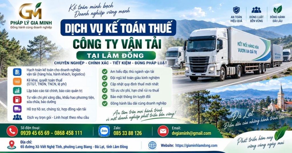 Dịch vụ kế toán thuế công ty vận tải tại Lâm Đồng
