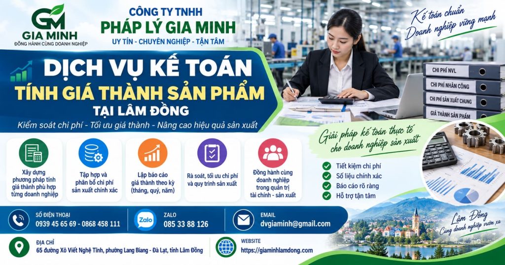 Dịch vụ kế toán tính giá thành sản phẩm tại Lâm Đồng