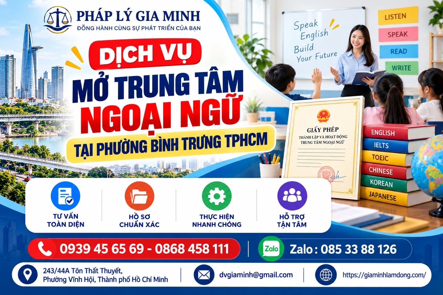 Dịch vụ mở trung tâm ngoại ngữ tại phường Bình Trưng TPHCM