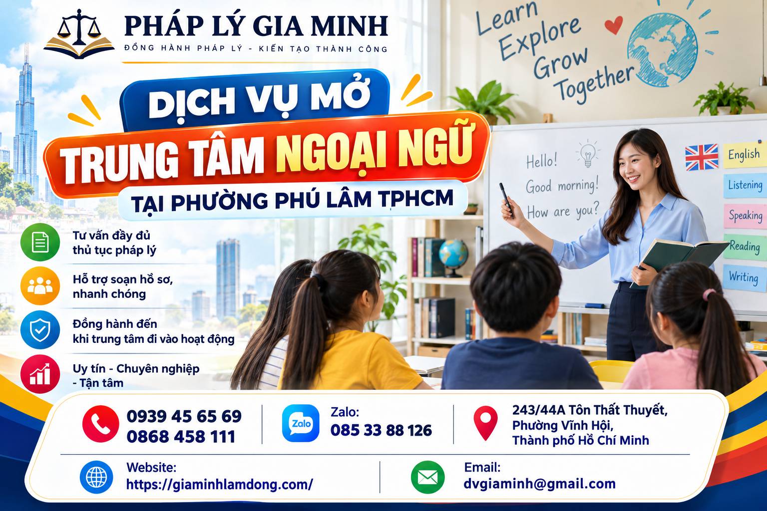 Dịch vụ mở trung tâm ngoại ngữ tại phường Phú Lâm TPHCM